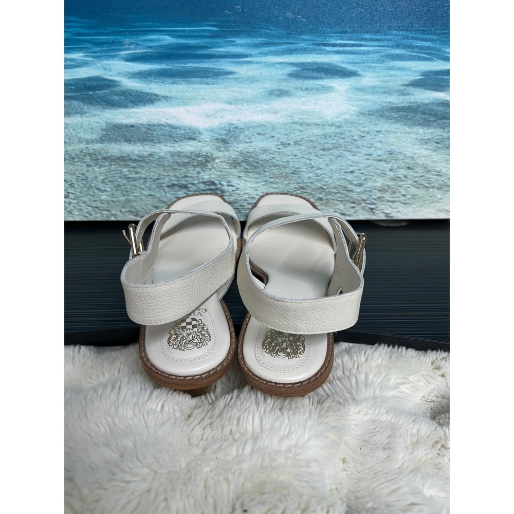 👟Vince Camuto Women White Pebbled Leather Gold Block Heel Buckle Sandals Size11 - Picture 8 of 11